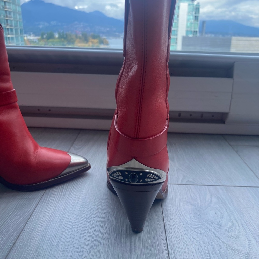 Isabel Marant Red Ankle Boots with Silver Tips - Picture 3 of 4